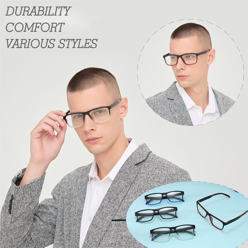 acavefox 4 Pack Reading Glasses 4.0 Men Readers Computer Blue Light Blocking Comfortable Fashion Eyeglasses with Spring Hinge - Image 2